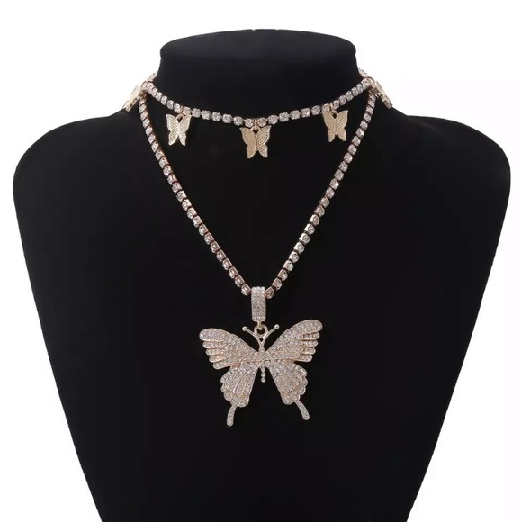 Luxury Rhinestone Cuban Butterfly Set Necklaces - Picture 3 of 6